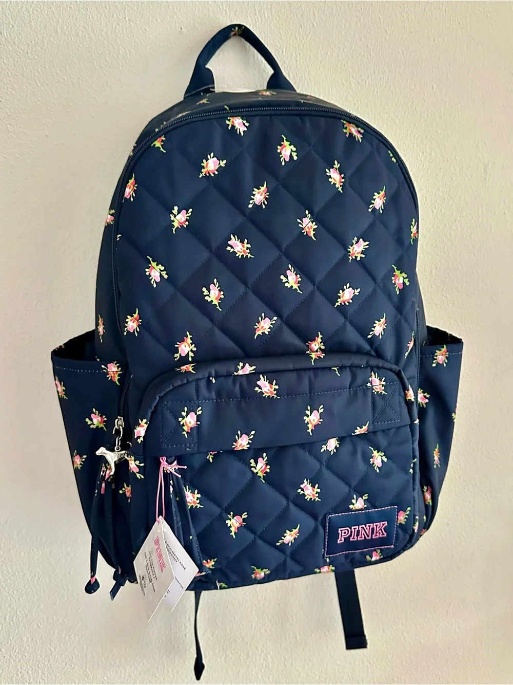PINK Victoria's Secret Navy Quilted Floral Backpack